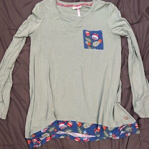 Matilda Jane Green Long Sleeve Top with Floral Accents